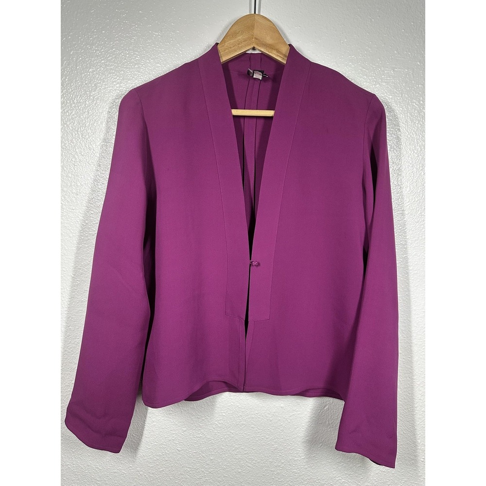Eileen Fisher‎ Blazer Jacket Womens XS Purple Collarless Open Front Minimalist